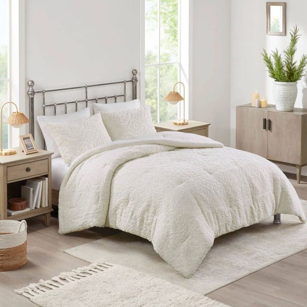 Madison Park. Cream Quilted Comforter Set with Embossed Medallion Pattern - Picture 2 of 12